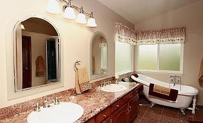 granite with clawfoot tub, privacy windows