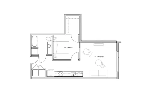 Floor plan Open 1x1 - B5 (ADA)