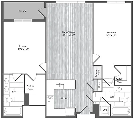 Floor plan 2 Bed 2 Bath - B3