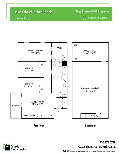 Floor plan $1.89/sq.ft. - Three Bedroom with Basement