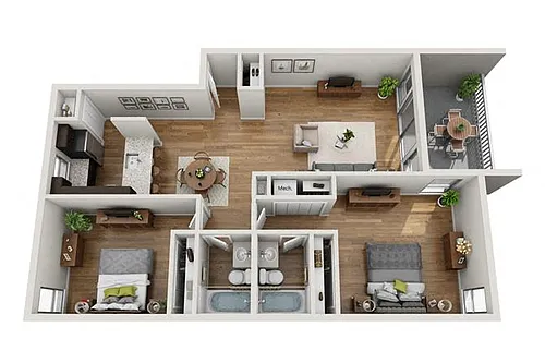Floor plan 2 Bedroom, 2 Bathroom