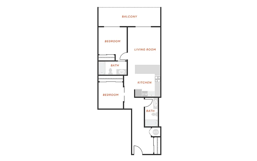 Floor plan 2 Bedroom 2 Bath - B2