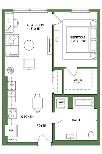 Floor plan 1 Bed, 1 Bath - Apt B