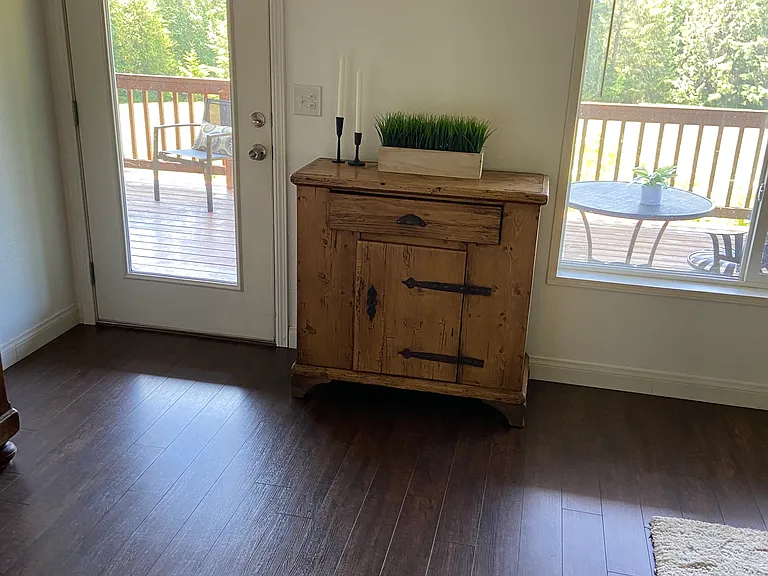 Living room over looking the covered back porch