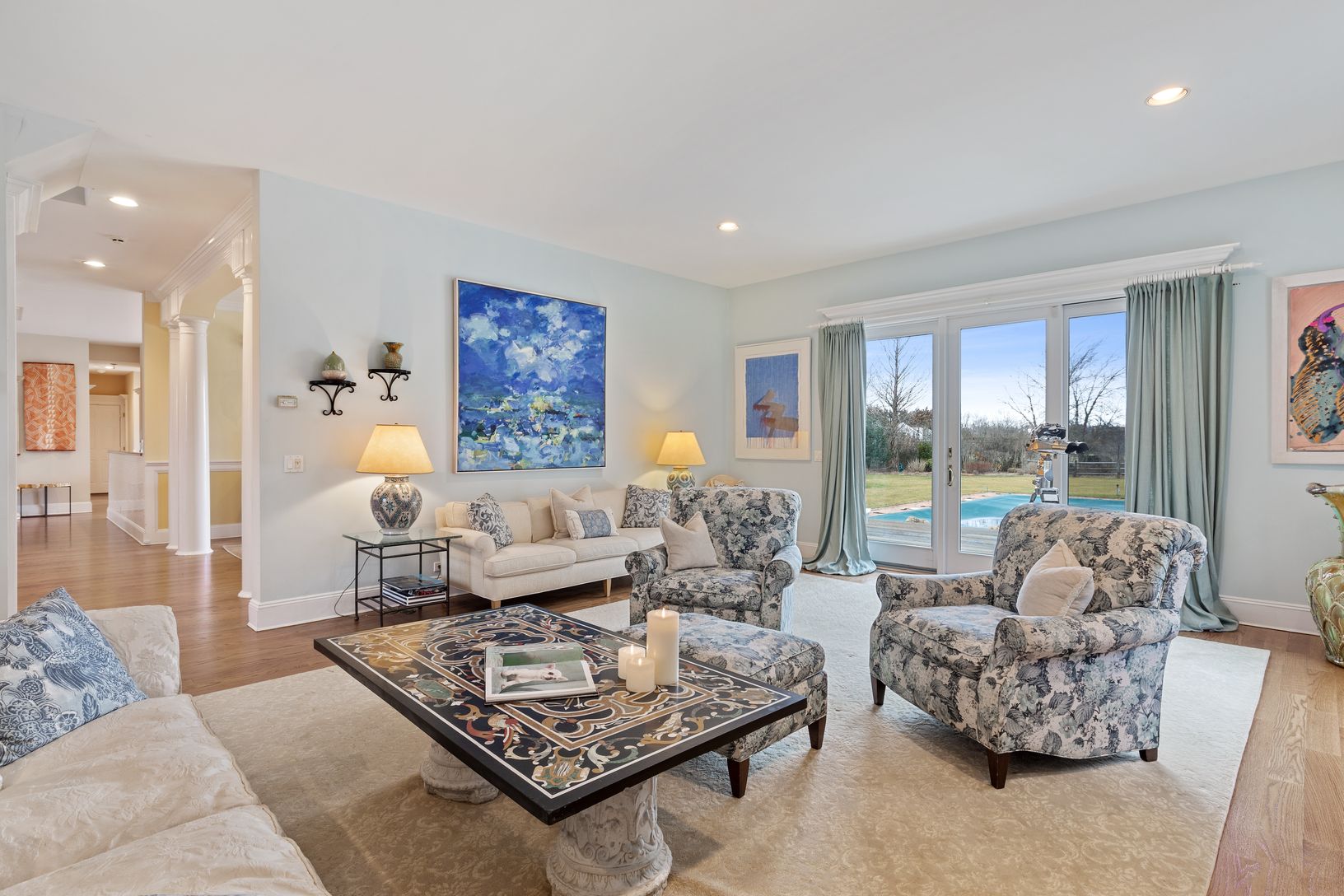 Spacious Living Room with a large fireplace