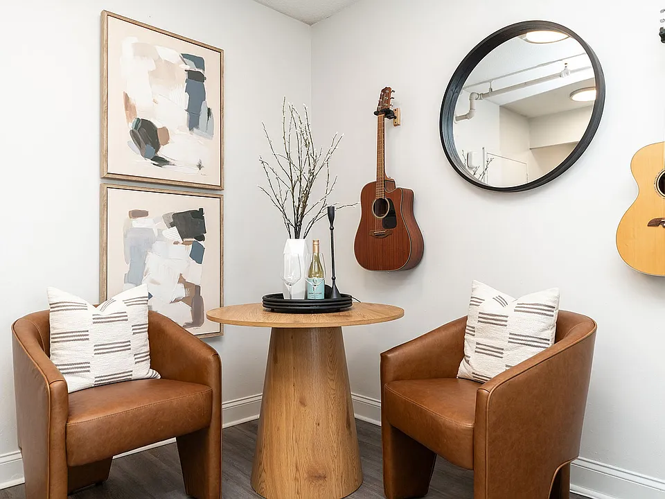 Dining area with hardwood-style flooring