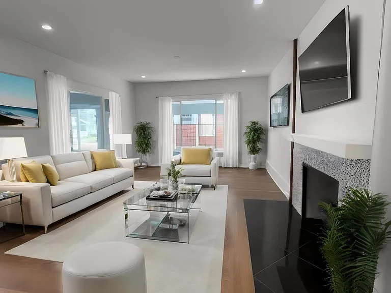 Spacious living room with fire place.