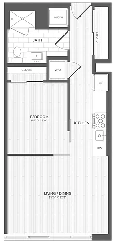 Floor plan 1 Bed/1 Bath-Jr A East Medley