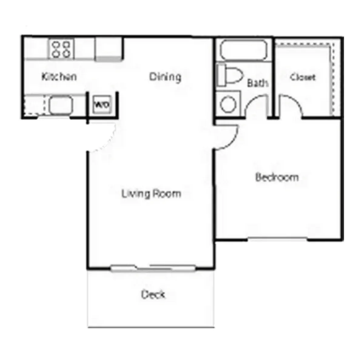 Floor plan 1 Bed, 1 Bath B Upgraded