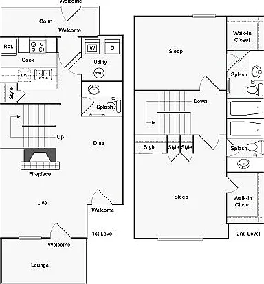 2 BR x 2.5 BA with W/D - B Floorplan 2 BR x 2.5 BA with W/D - B Floorplan