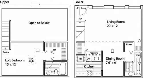Floor plan 1 Bed 1.5 Bath - Loft