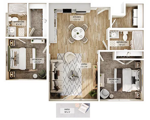 Floor plan 2 BR Bluff Courtyard