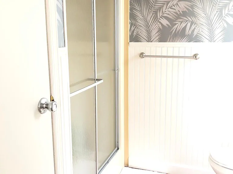 Master bedroom shower and adjacent linen/ towel closet