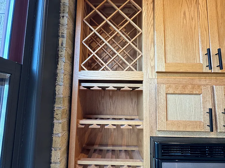 Built in wine rack and wine glass holder
