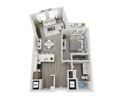 Floor plan One Bedroom A1N