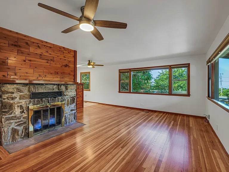 Fireplace and living room.