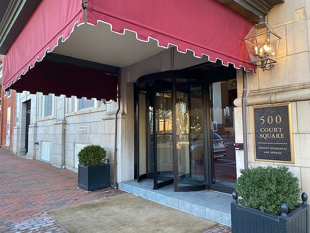 Historic 500 Court Square welcomes you with a 9 to 5 building manager at the desk in the lobby.