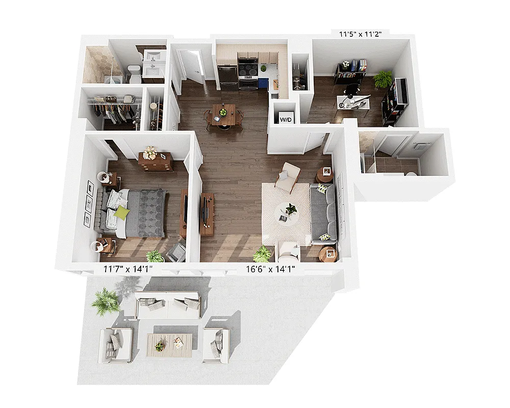 Floor plan One Bedroom A1AD
