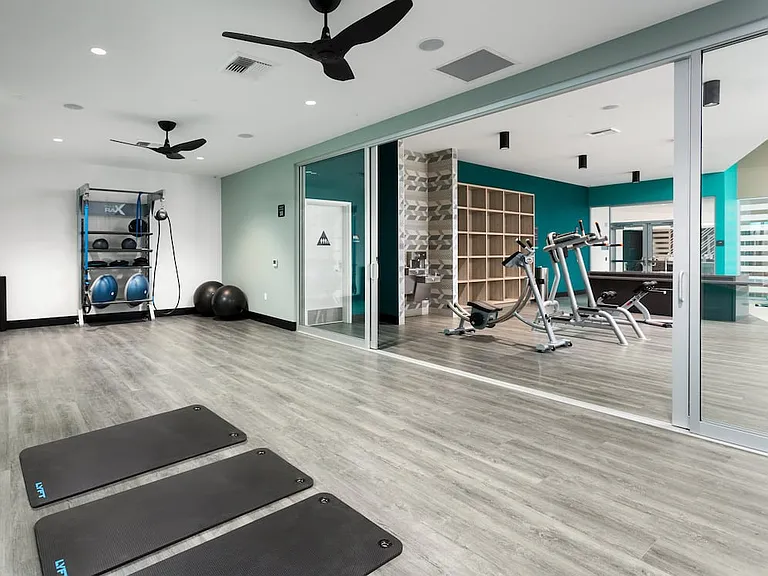 South Clubhouse flex studio with virtual fitness programming