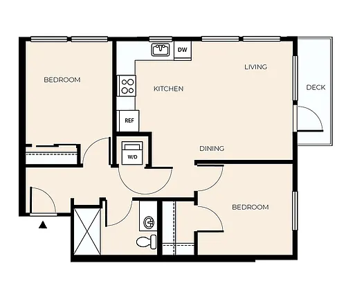 Floor plan 2 Bed 1 Bath (B8)
