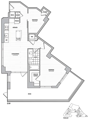 Floor plan 1 Bed 1 Bath Den 881