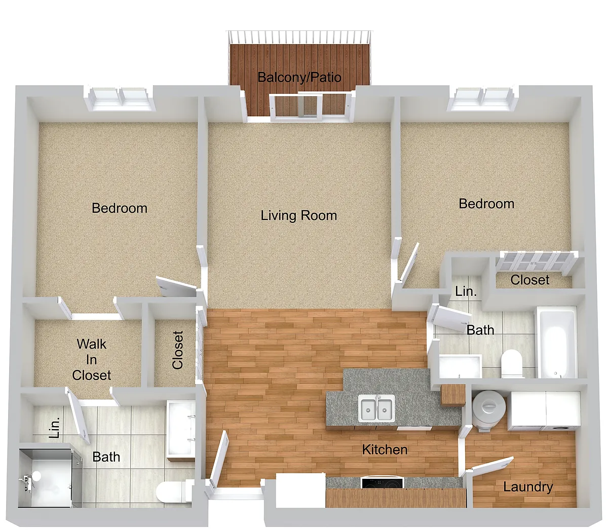 Floor plan Two-Bedroom Two Bath