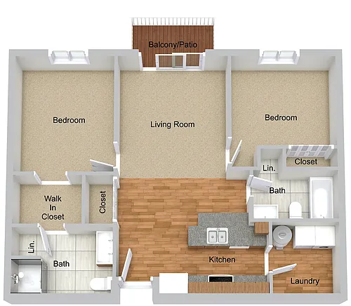 Floor plan Two-Bedroom Two Bath