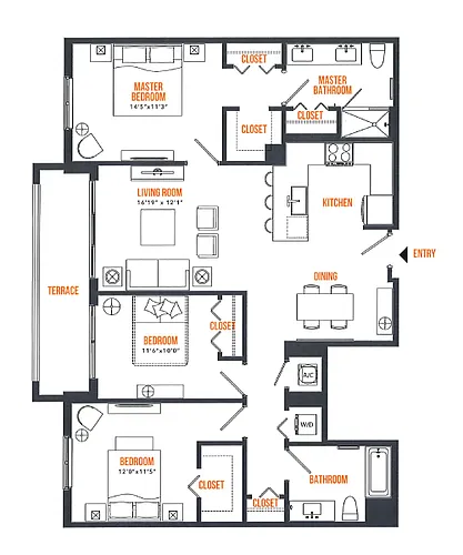 Floor plan 3 Bed / 2 Bath