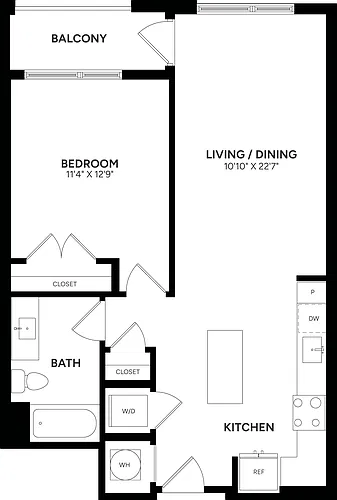 Floor plan 1 Bed/ 1 Bath-A11c