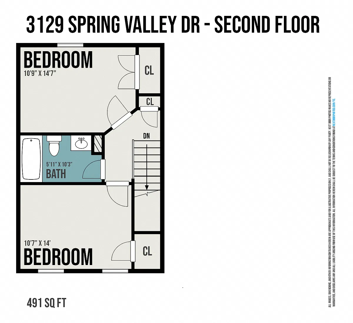 Floor plan 2 Bedrooms, 1 Bathroom Townhouse