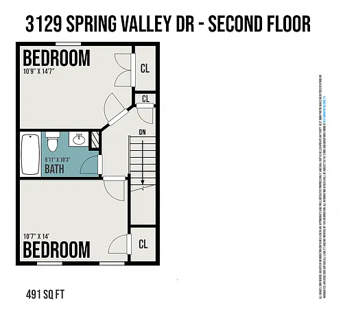 Floor plan 2 Bedrooms, 1 Bathroom Townhouse