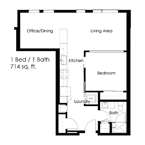 Floor plan 1 Bed / 1 Bath 714 sq ft 1E