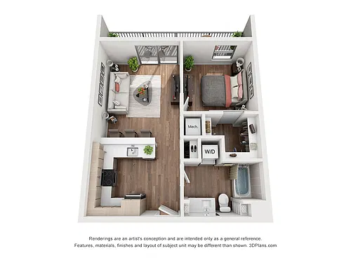 Floor plan One Bedroom One Bath A3