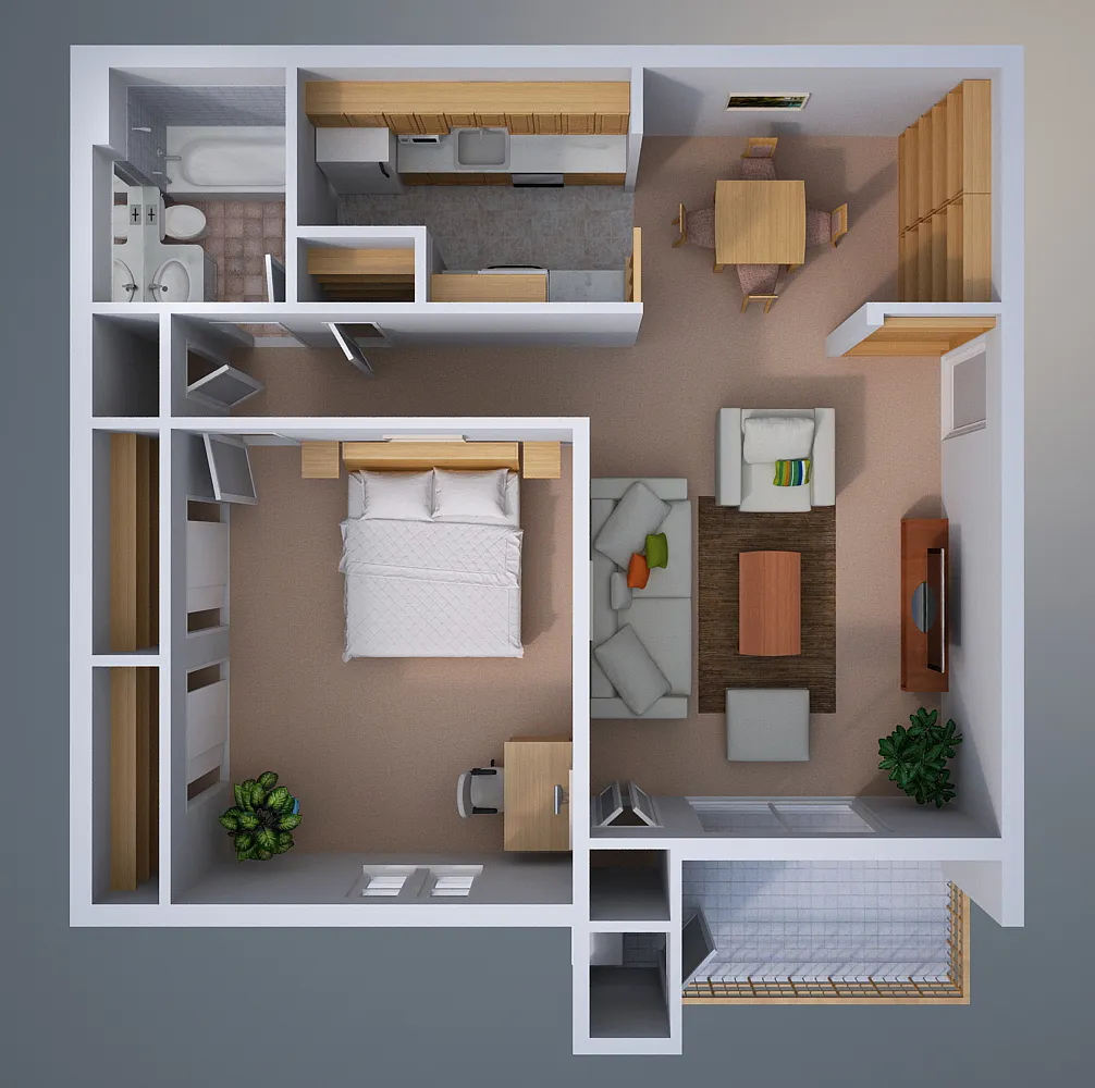Floor plan One-Bedroom Fully Furnished Apartment
