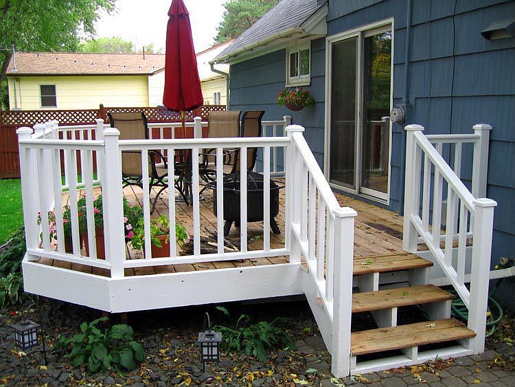 Deck - natural redwood & white railings