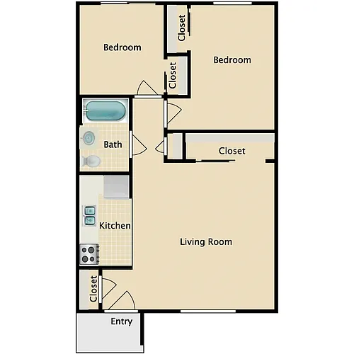 Floor plan 2BR 1 BA