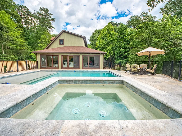 Spa, pool and pool house.