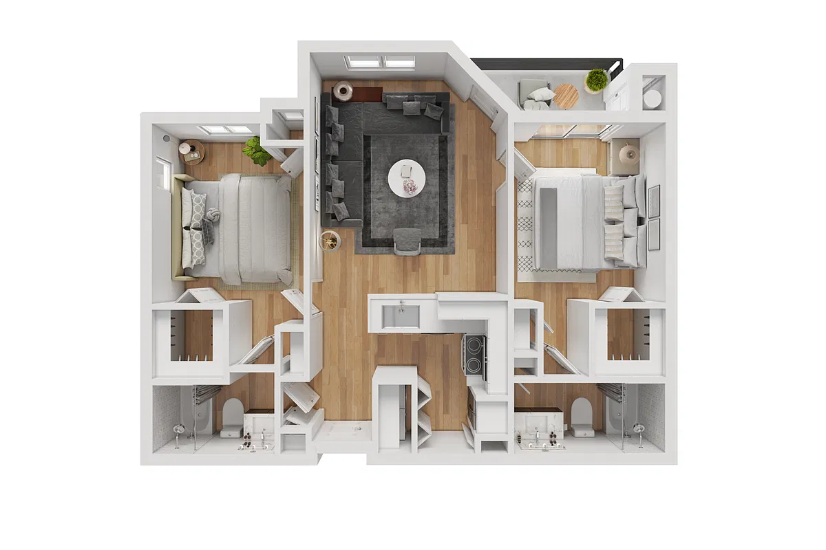 Floor plan 2BD, 2BTH B1