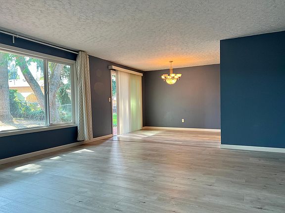 spacious living room and adjacent dinning room. sliding door goes to backyard.