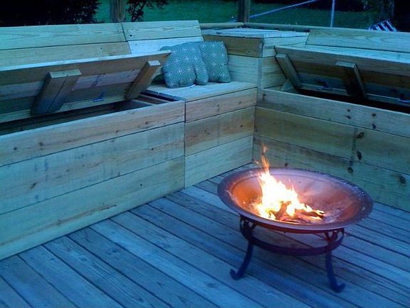 bench area great for relaxing in front of a fire