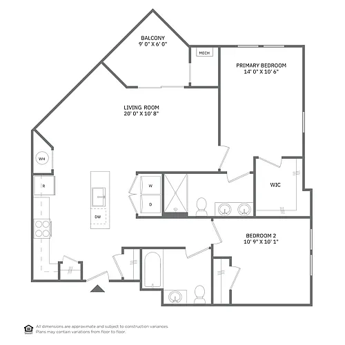 Floor plan 2 Bedroom 2 Bath