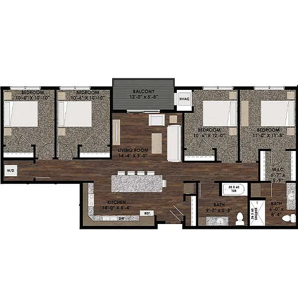 Floor plan Four Bedroom/Two Bath