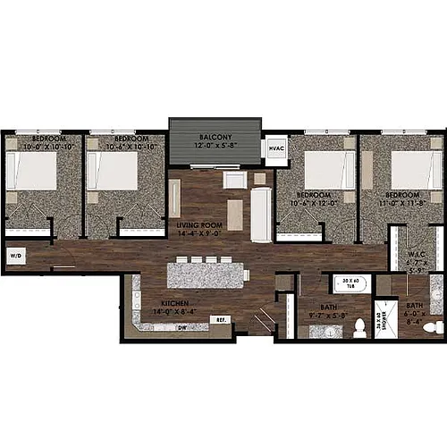 Floor plan Four Bedroom/Two Bath