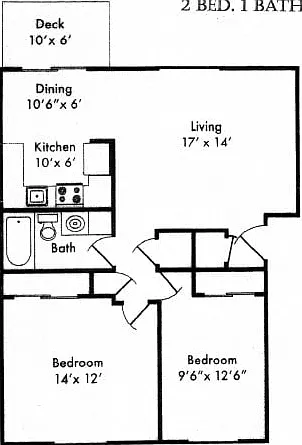 Two Bedroom, One Bath Floor Plan Two Bedroom, One Bath Floor Plan