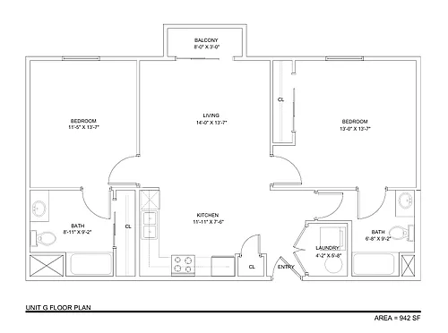 Floor plan 2 Bedroom 2 Bathroom B