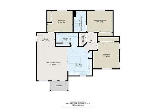 Floor plan Three bedroom-Two bathroom-1149sf