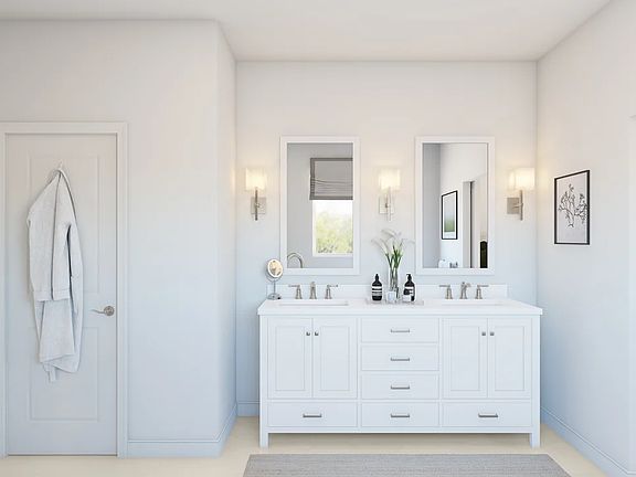 Primary bath with freestanding vanity