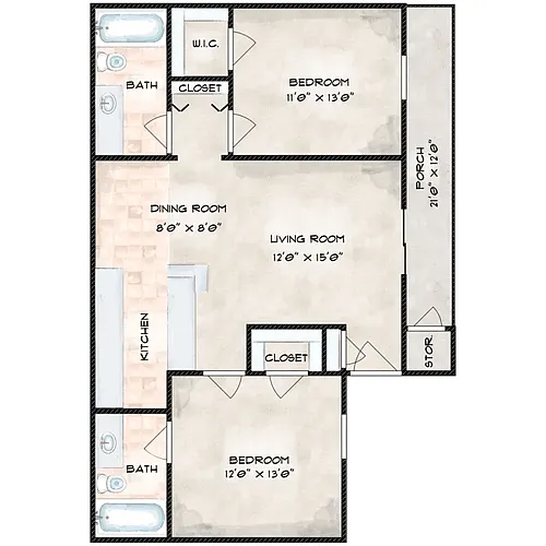 Floor plan 2 BED 2 BATHS