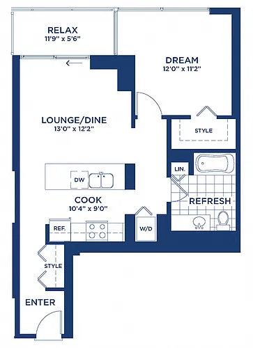 Floor plan Residence 1 (1BR/1BA)