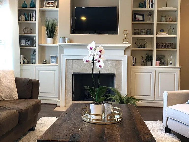 Built-ins and fireplace in Family Room - functional and look